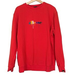 Ellesse Red Drip Logo Crewneck Sweatshirt UK L Colorful Sporty